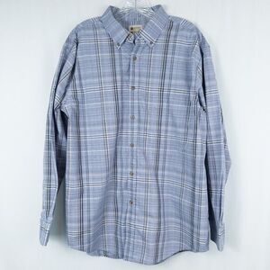 Haggar Long Sleeve Plaid Cotton Blend Button Down‎ Shirt Blue Mens Large Office